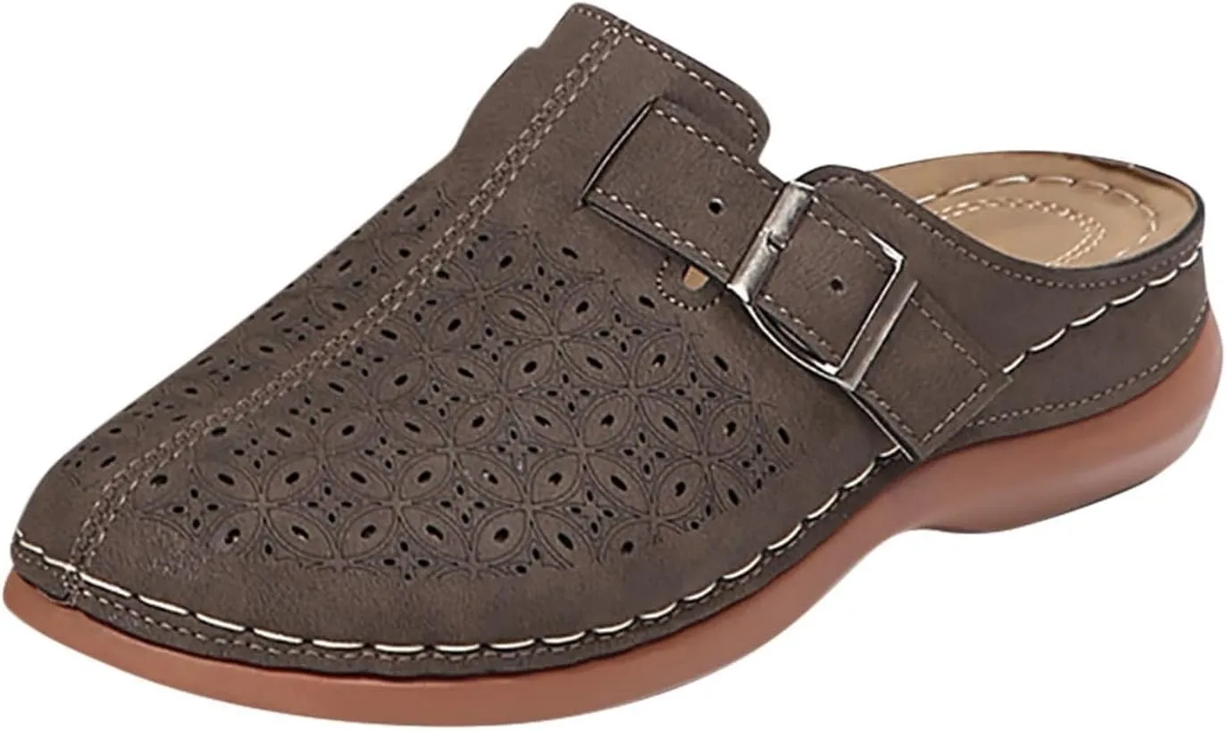 Womens Slip On Clogs and Mules Wide Box Toe Shoes Hollow Out Summer Wedge Shoes Comfortable Arch Support Outdoor Beach Slippers Casual Adjustable Slip On Walking Wedges Sandals