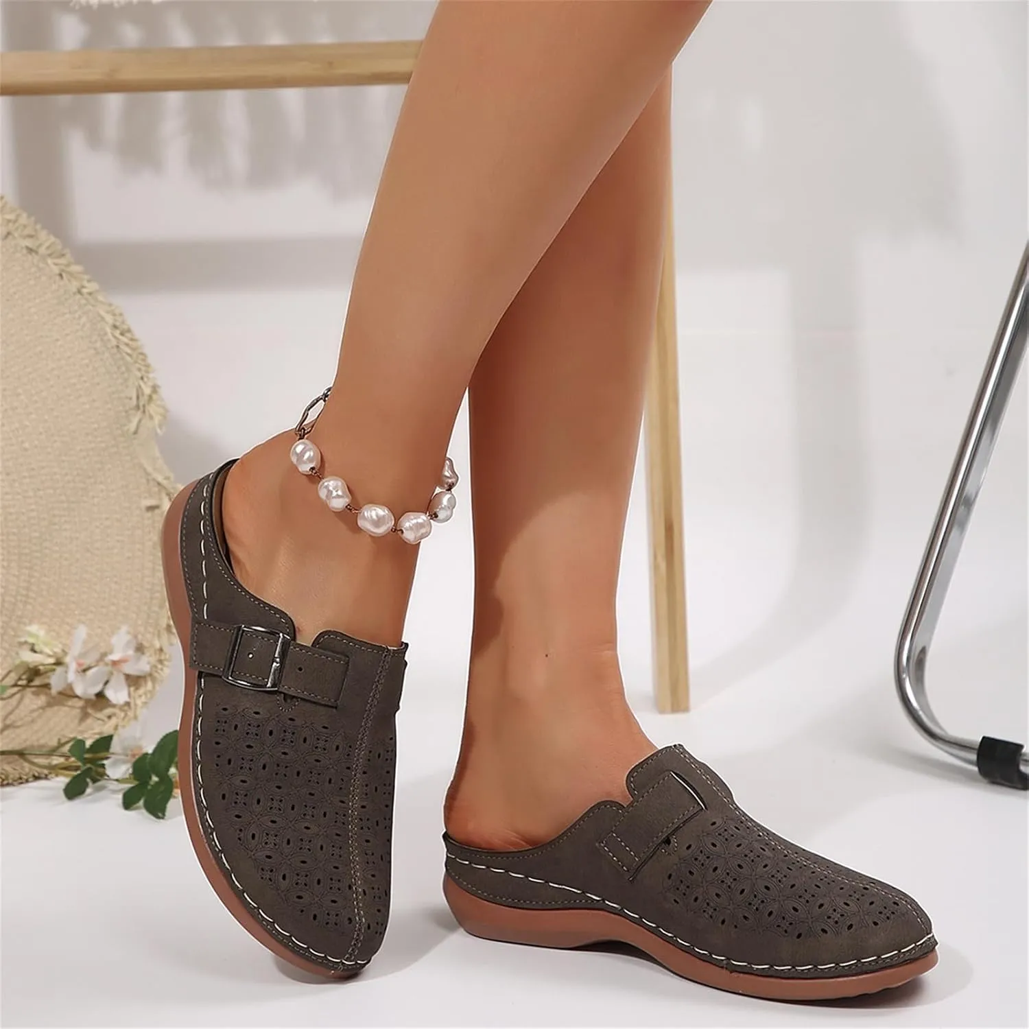 Womens Slip On Clogs and Mules Wide Box Toe Shoes Hollow Out Summer Wedge Shoes Comfortable Arch Support Outdoor Beach Slippers Casual Adjustable Slip On Walking Wedges Sandals