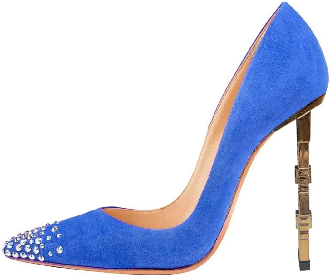 XYD Women Sexy Stiletto High Heels Evening Dress Pumps Pointed Toe Slip On Faux Suede Patent Leather Ladies Party Prom Shoes