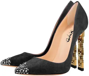 XYD Women Sexy Stiletto High Heels Evening Dress Pumps Pointed Toe Slip On Faux Suede Patent Leather Ladies Party Prom Shoes