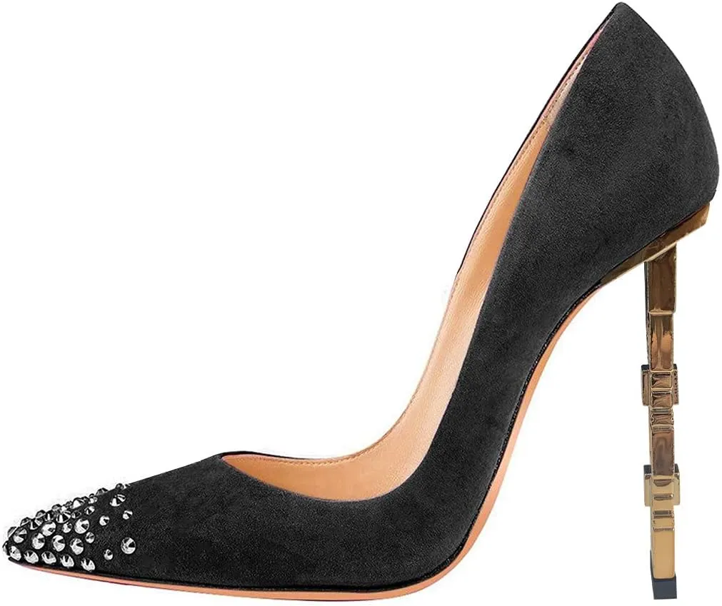 XYD Women Sexy Stiletto High Heels Evening Dress Pumps Pointed Toe Slip On Faux Suede Patent Leather Ladies Party Prom Shoes