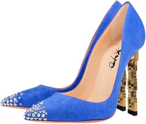 XYD Women Sexy Stiletto High Heels Evening Dress Pumps Pointed Toe Slip On Faux Suede Patent Leather Ladies Party Prom Shoes