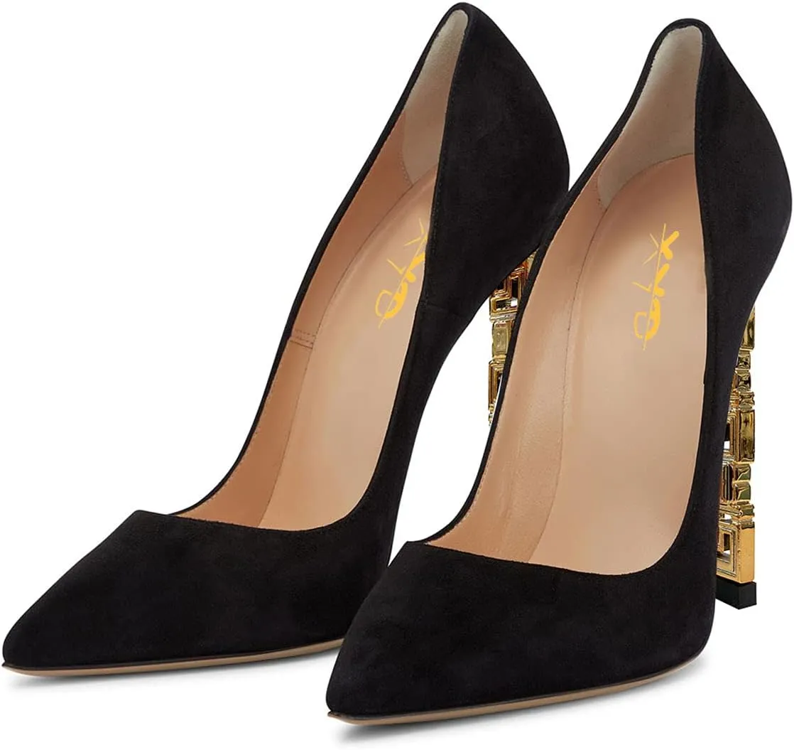 XYD Women Sexy Stiletto High Heels Evening Dress Pumps Pointed Toe Slip On Faux Suede Patent Leather Ladies Party Prom Shoes