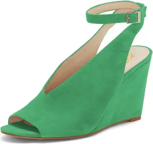 YDN Office Sandals Comfort Ankle Strap Slingback V-Cut Wedge Heels Peep Toe Fancy Buckle Up Women Shoes Size 4-15 M US