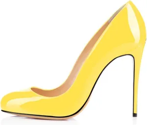 YODEKS Women's Round Toe Classic 10CM High Heel Pumps Slip On Stilettos Party Dress Shoes