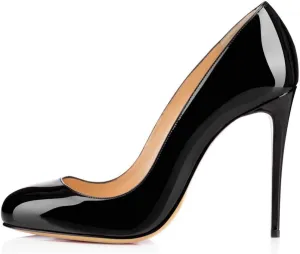 YODEKS Women's Round Toe Classic 10CM High Heel Pumps Slip On Stilettos Party Dress Shoes
