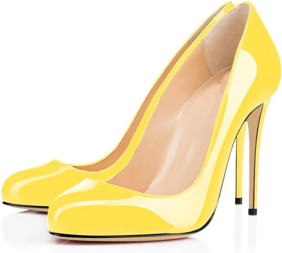 YODEKS Women's Round Toe Classic 10CM High Heel Pumps Slip On Stilettos Party Dress Shoes