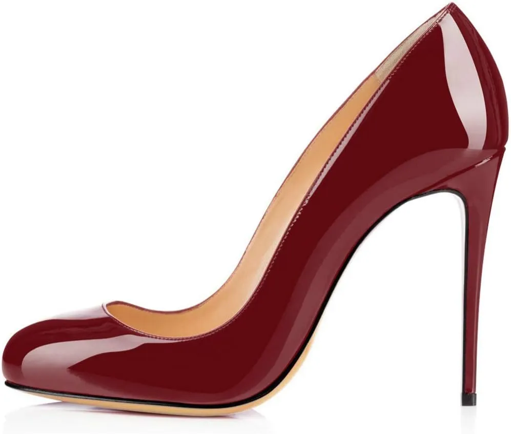 YODEKS Women's Round Toe Classic 10CM High Heel Pumps Slip On Stilettos Party Dress Shoes