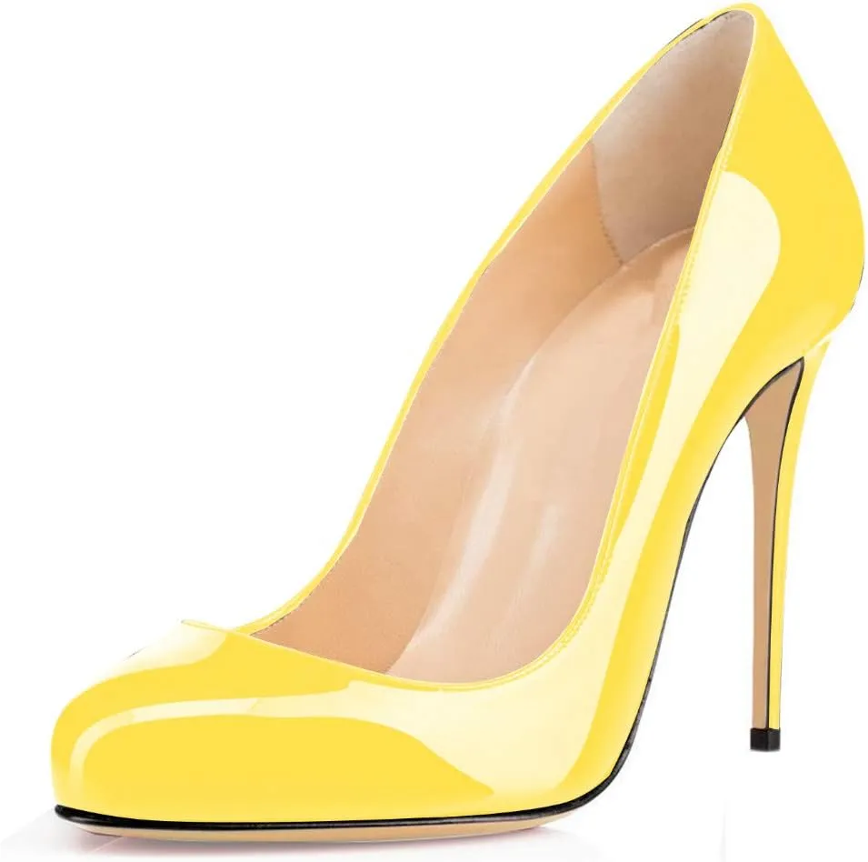 YODEKS Women's Round Toe Classic 10CM High Heel Pumps Slip On Stilettos Party Dress Shoes