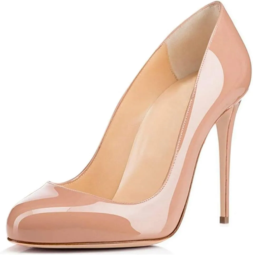 YODEKS Women's Round Toe Classic 10CM High Heel Pumps Slip On Stilettos Party Dress Shoes