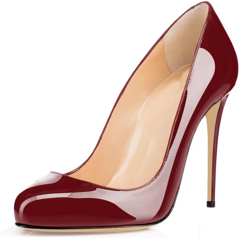 YODEKS Women's Round Toe Classic 10CM High Heel Pumps Slip On Stilettos Party Dress Shoes