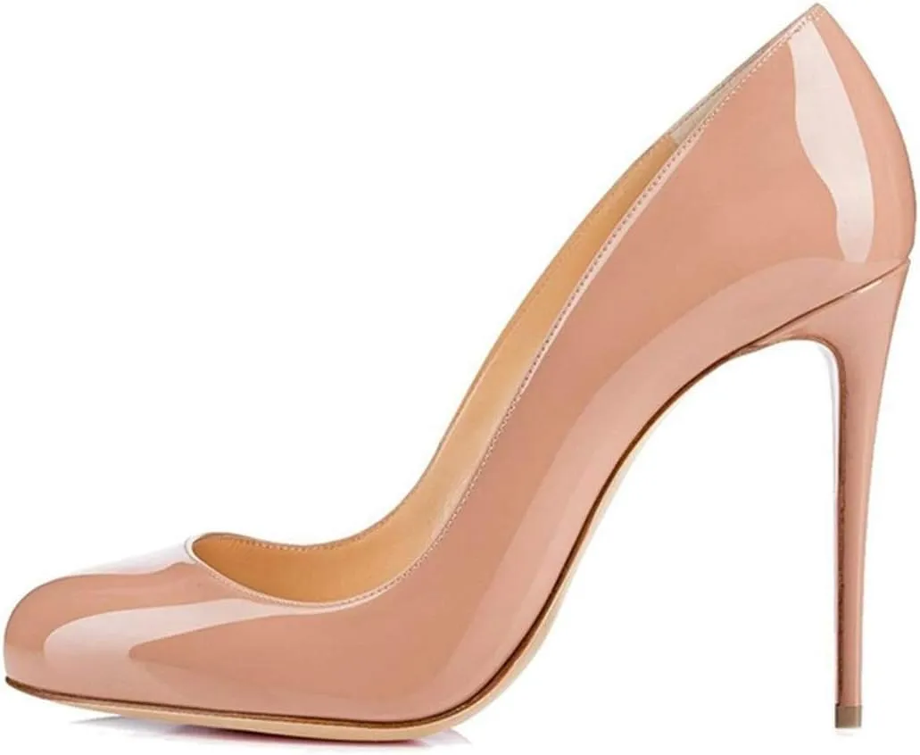 YODEKS Women's Round Toe Classic 10CM High Heel Pumps Slip On Stilettos Party Dress Shoes