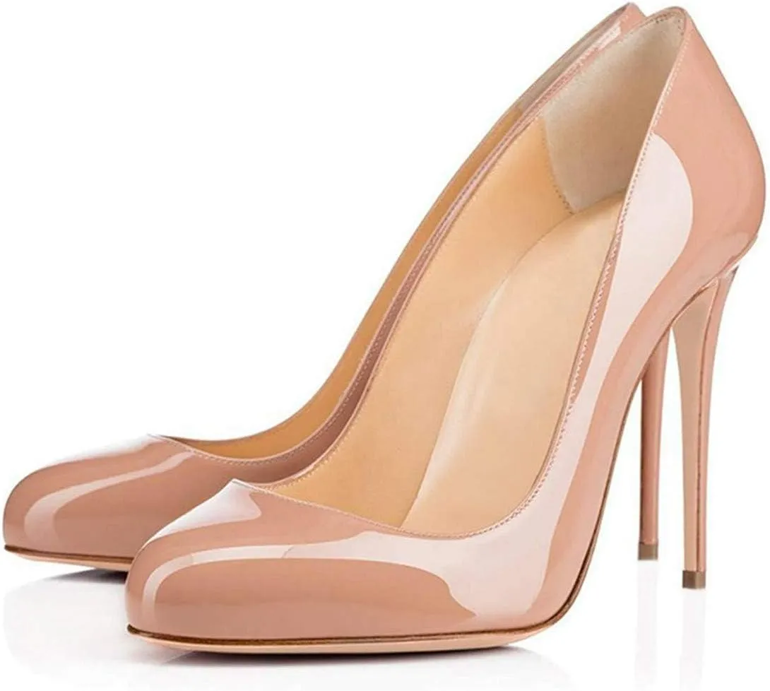 YODEKS Women's Round Toe Classic 10CM High Heel Pumps Slip On Stilettos Party Dress Shoes