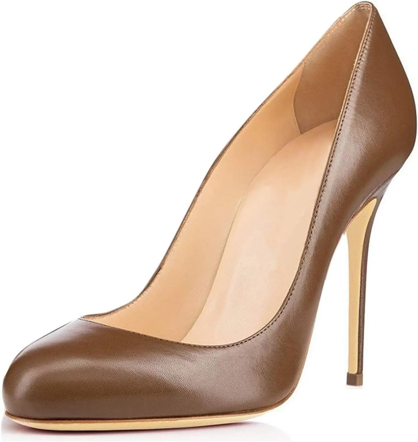 YODEKS Women's Round Toe Classic 10CM High Heel Pumps Slip On Stilettos Party Dress Shoes