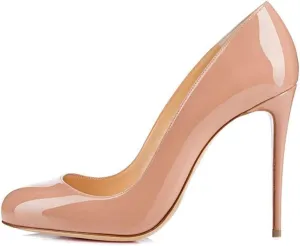 YODEKS Women's Round Toe Classic 10CM High Heel Pumps Slip On Stilettos Party Dress Shoes