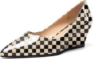 Zamikoo Women's Low Heel Wedge Pumps Shoes 2 Inches Pointed Toe Slip On Heeled Wedge Shoes for Dress Working Evening